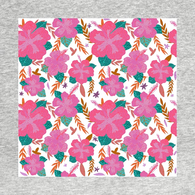 Tropical Pink Hibiscus Flower Pattern by traceyart